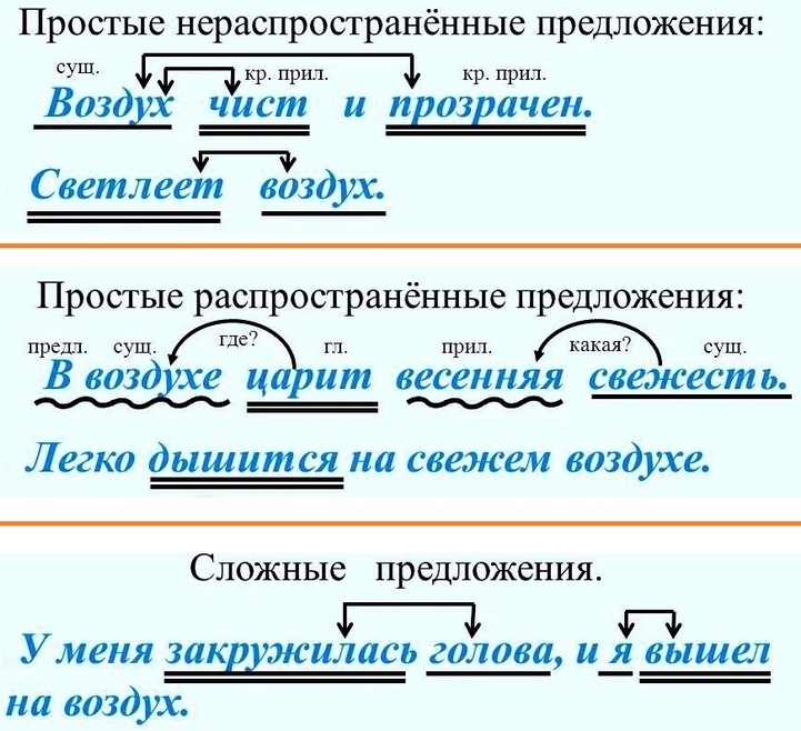 Предложения с второстепенными членами